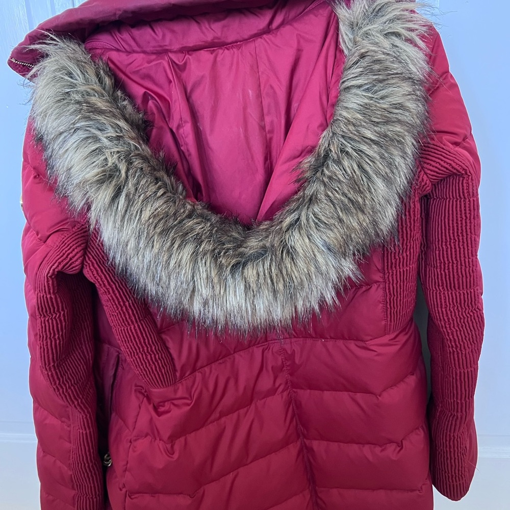 Michael by Michael Kors Red Puffer Jacket with Fur Hood